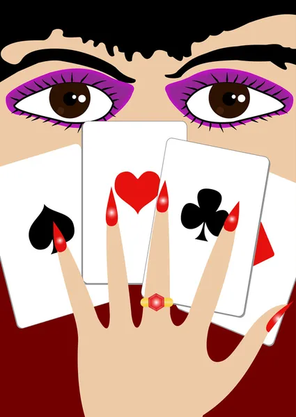 A menina com cartas de baralho — Vetor de Stock