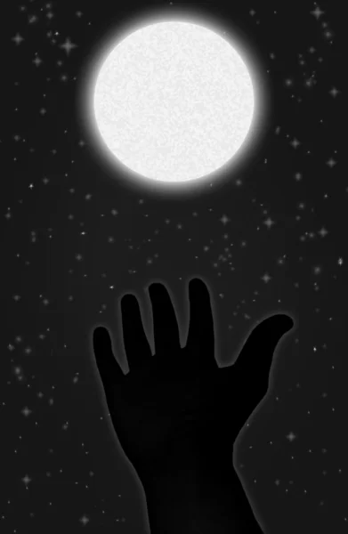 De hand en de maan — Stockfoto