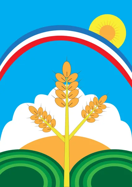 Orelha de milho, campo, arco-íris, sol — Vetor de Stock