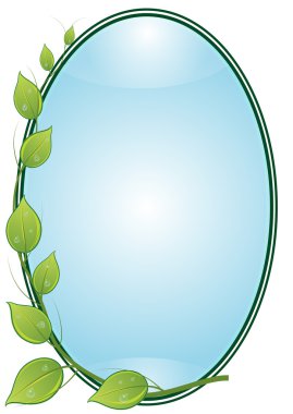 oval çerçeve içinde yapraklarla dal