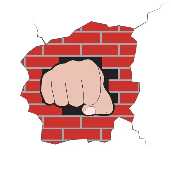 Fist burst through brick wall — Stock Vector