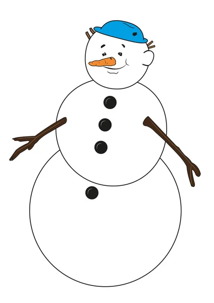 Иллюстрация Веселого Снеговика Тарелкой Голове — стоковый вектор
