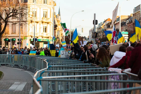 Rus Konsolosluğu Ukrayna Daki Savaşa Karşı Strasbourg Şubat 2022 Putin — Stok fotoğraf