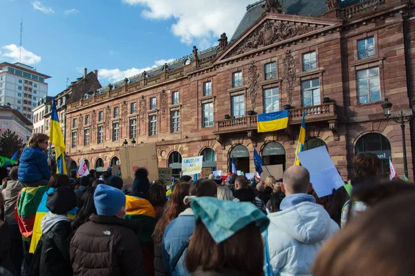 Strasbourg Ukrayna Karşı Şubat 2022 Putin Karşı Kleber — Stok fotoğraf