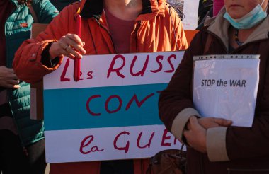 War in Ukraine, support with poster, Strasbourg, France