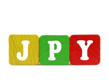 Japon yeni - ahşap yapı taşlarını izole metin