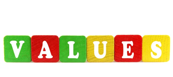 Values - isolated text in wooden building blocks — Stock Photo, Image