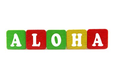 Aloha - metin içinde ahşap yapı taşlarını izole