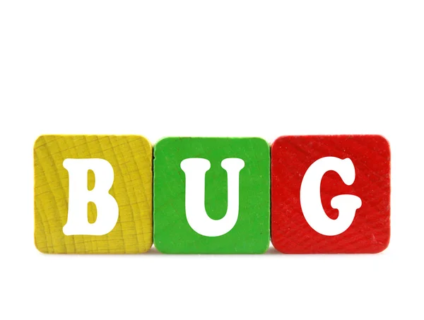 Bug - isolated text in wooden building blocks — Stock Photo, Image