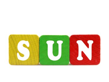 Sun - Ahşap yapı taşlarını izole metin