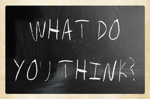 "What do you think?" handwritten with white chalk on a blackboar — Stock Photo, Image