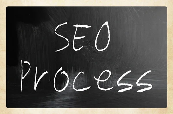 "SEO process" handwritten with white chalk on a blackboard — Stock Photo, Image