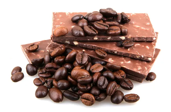 Csokoládé a kávé a fehér háttér — Stock Fotó