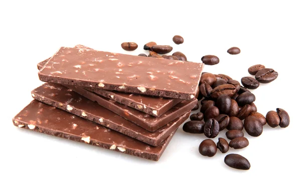 Chocolate with coffee on white background — Stock Photo, Image
