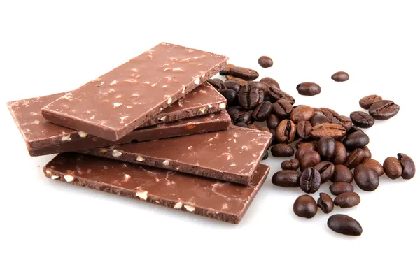 Chocolate con café sobre fondo blanco — Foto de Stock