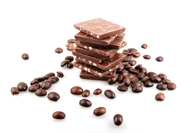白い背景の上のコーヒーとチョコレート — ストック写真