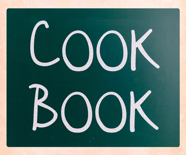 "Cook book ”handskrivna med vit krita på en svart tavla — Stockfoto