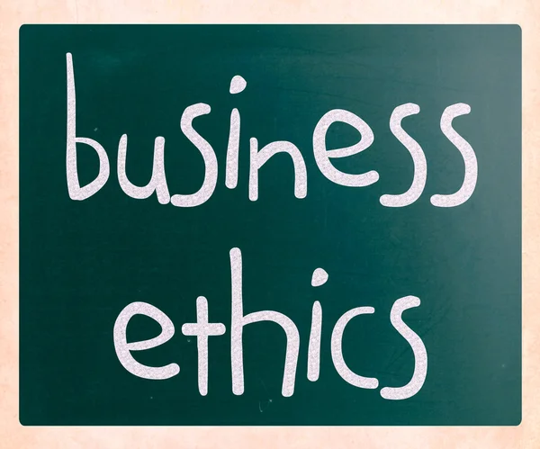 "Business Ethics" handwritten with white chalk on a blackboard — Stock Photo, Image