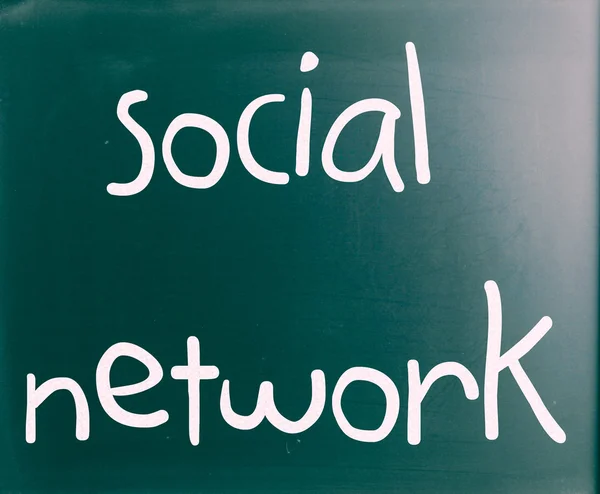 Słowo "social network" ręcznie z białą kredą na blac — Zdjęcie stockowe