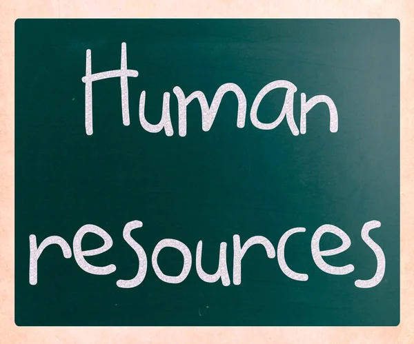 The word 'Human resources' handwritten with white chalk on a bla — Stock Photo, Image