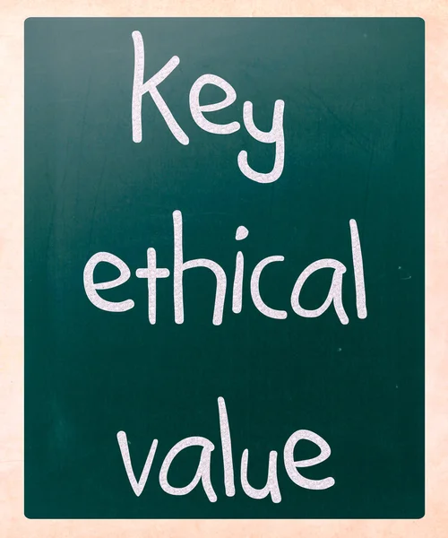 "key ethical value" handwritten with white chalk on a blackboard — Stock Photo, Image