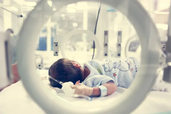 Newborn baby inside incubator Royalty Free Stock Images