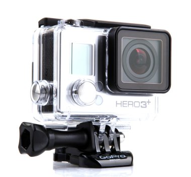 Beyaz arka plan üzerinde izole gopro hero3 siyah baskı. GoPro HD kişisel kameralar, genellikle aşırı eylem video fotoğrafçılıkta kullanılan markasıdır..