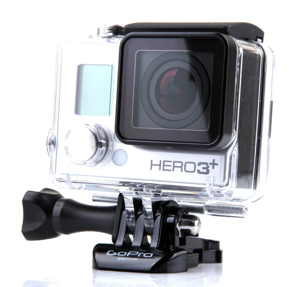 GoPro HERO3 Black Edition isolé sur fond blanc. GoPro est une marque d'appareils photo personnels haute définition, souvent utilisés dans la photographie vidéo d'action extrême . — Photo