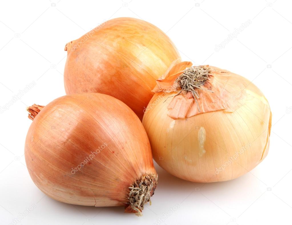 Fresh onion bulbs isolated on white background