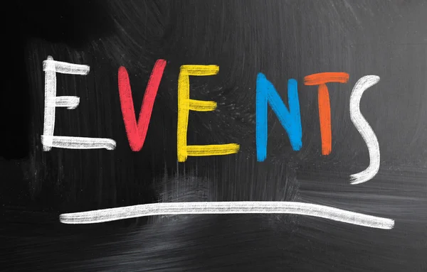 Events handwritten with chalk on a blackboard — Stock Photo, Image