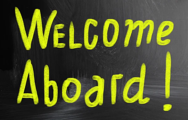 Welcome aboard handwritten with chalk on a blackboard — Stock Photo, Image