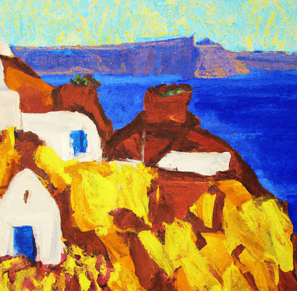 Drawing painting of the island of Santorini, Greece. Santorini officially Thira and classic Greek Thera is an island in the southern Aegean Sea, about 200 km (120 mi) southeast from the Greek mainland