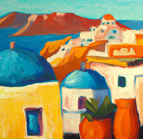 Drawing painting of the island of Santorini, Greece. Santorini officially Thira and classic Greek Thera is an island in the southern Aegean Sea, about 200 km (120 mi) southeast from the Greek mainland