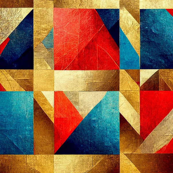abstract geometric pattern with gold, red and blue lines