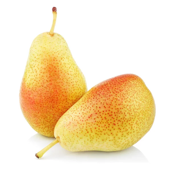 Two sweet red yellow pear fruits — Stock Photo, Image
