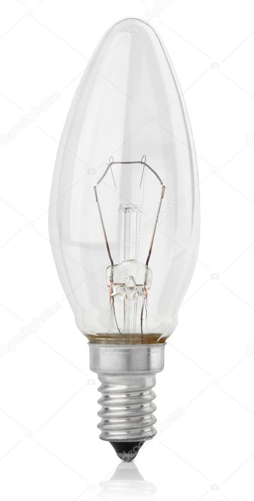 Incandescent lamp in the form of candle on white
