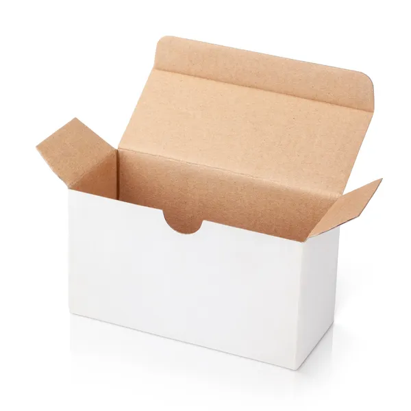 Открытая белая картонная коробка — стоковое фото