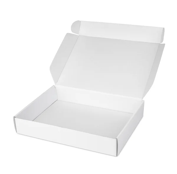 Open white blank carton pizza box — Stock Photo, Image
