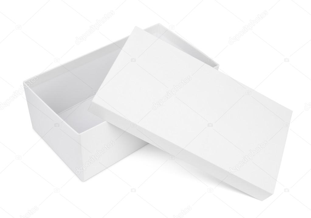 Open shoe box on white