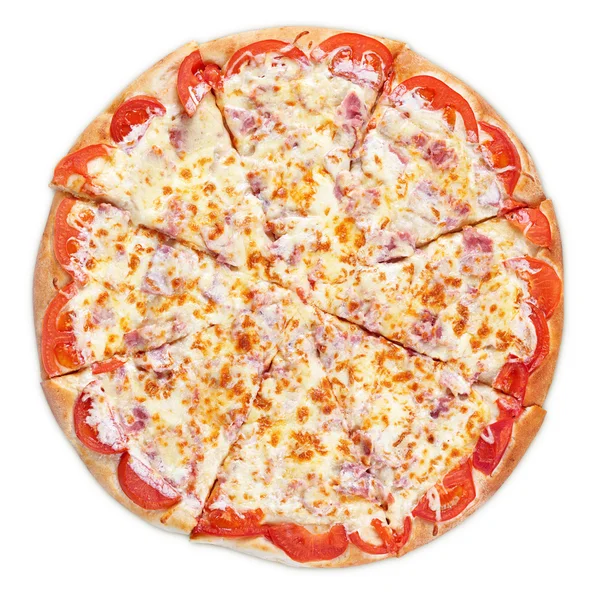 Pizza with ham, tomato and cheese — Stock Photo, Image