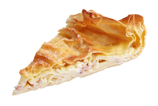 Slice of pie with curd and ham — Stock Photo, Image