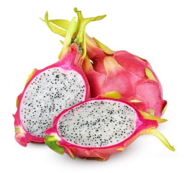 Dragon fruit or pitaya with cut on white clipart