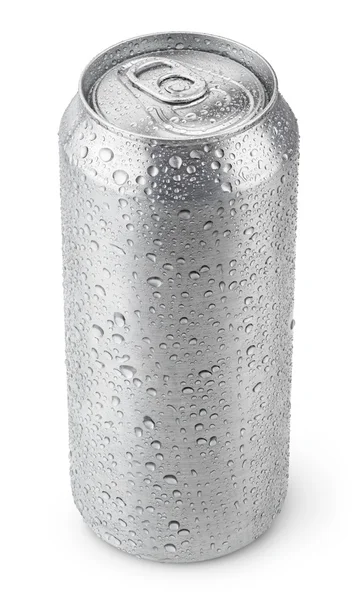 Lata de aluminio de 500 ml con gotas de agua — Foto de Stock