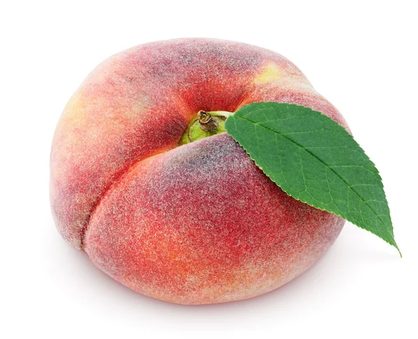 Chinese flat donut peach with leaf on white — Stock Photo, Image