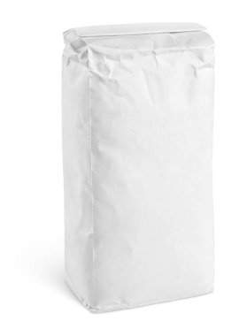 Boş beyaz kağıt torba un paketi kırpma yolu ile beyaz arkaplan izole