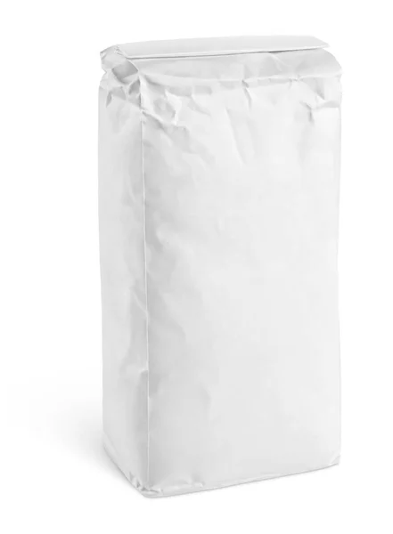Порожній Білий Паперовий Пакет Борошна Ізольований Білому Тлі Відсічним Контуром — стокове фото