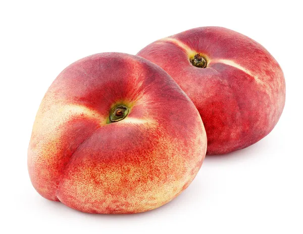 Two Chinese Flat Donut Peaches Isolated White Background Clipping Path — Stock Photo, Image
