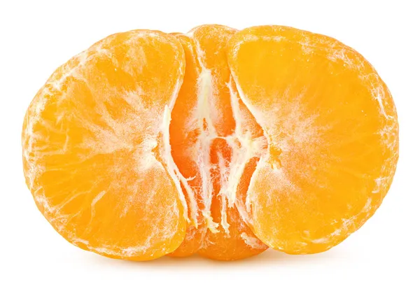 Reife Hälfte Der Geschälten Mandarinen Oder Orangen Zitrusfrüchte Isoliert Auf — Stockfoto