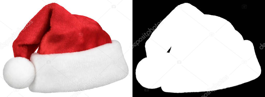 Santa Claus hat or Christmas red cap isolated on white background with clipping mask (alpha channel) for quick isolation. Easy to selection object.