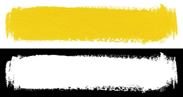 Yellow Stroke Paint Brush Texture Isolated White Background Clipping Mask — Stock Photo, Image